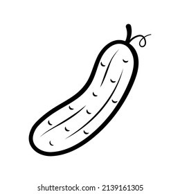 Cucumber. Outline icon of vegetable. Hand drawn sketch doodle style. Isolated vector illustration on white background.