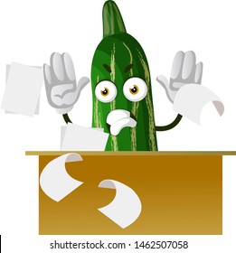 Cucumber with papers, illustration, vector on white background.