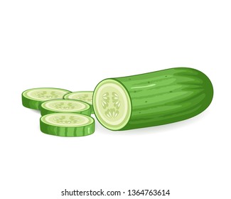 Cucumber And  Cucumber Partially Sliced Vector