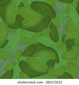 Cucumber pattern. Seamless background with green cucumber. Vector texture
