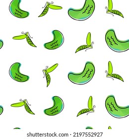 Cucumber and peas seamless pattern. Bright vector background. Paper, textile, etc.