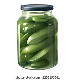 Pintura de Cucumber Pickle en Jar Isolación Detallada Mano Dibujada Ilustración