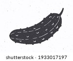 Cucumber or pickle silhouette. Vector illustration. Ingredient for vegetable salad. Healthy vegetarian food. Clip-art for packaging, label, menu, signboard or showcase. Isolated on white background