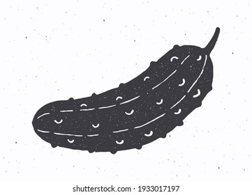 Cucumber or pickle silhouette. Vector illustration. Ingredient for vegetable salad. Healthy vegetarian food. Clip-art for packaging, label, menu, signboard or showcase. Isolated on white background