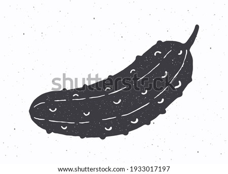 Cucumber or pickle silhouette. Vector illustration. Ingredient for vegetable salad. Healthy vegetarian food. Clip-art for packaging, label, menu, signboard or showcase. Isolated on white background