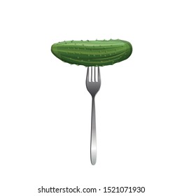 Cucumber pickled on a fork. Vector illustration isolated on white background