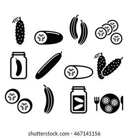 Cucumber, pickled, cucumber slices - food vector icons set