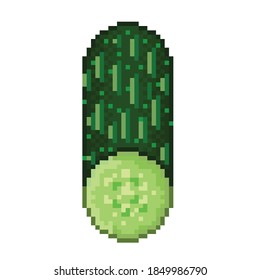 Cucumber pixel art. Easy to eat vegetables. Vector picture.