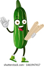 Cucumber with plans, illustration, vector on white background.