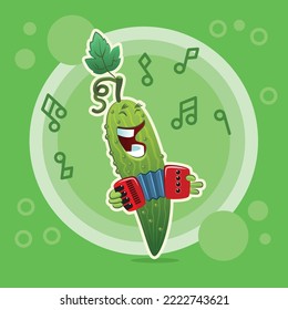 Cucumber. Playing accordion. Resource for icon,symbol, logo, sticker, banner.