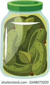 Cucumber preservation in jar vector illustration
