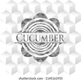 Cucumber realistic grey emblem with cube white background