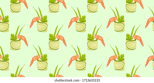 cucumber rolls with shrimp on green background