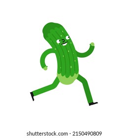 Cucumber is running. Sports vegetable. Vector illustration