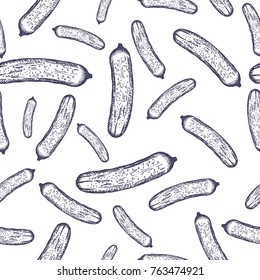 Cucumber Seamless Pattern Background Hand Drawn Sketch. Vector illustration