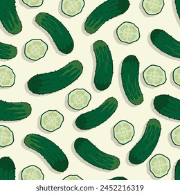 cucumber seamless pattern in flat vector