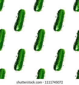 Cucumber seamless pattern. Green cucumber on a white background