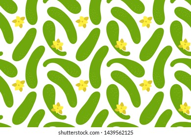 Cucumber seamless pattern. Green vegetable. Hand drawn doodle vector sketch. Healthy food. Vegetarian product. Vegan menu