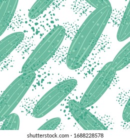 Cucumber seamless pattern on grunge background. Doodle cucumbers vegetable backdrop. Design for fabric, textile print, wrapping paper, kitchen textiles.  Vintage vector illustration