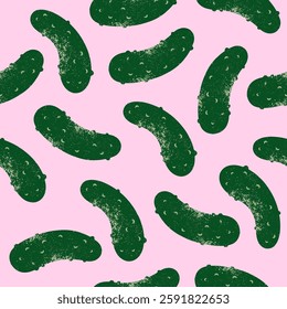 Cucumber seamless pattern. Pickles on the pink background