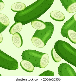 Cucumber seamless pattern. Summer banner concept. Vector illustration.