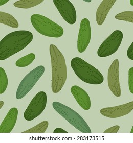 Cucumber seamless pattern. Vector background green vegetable pickles
