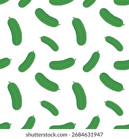 Cucumber seamless pattern vector with fresh green cucumbers. Great for diet, healthy food, farming, and summer kitchen themes.