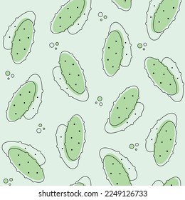 Cucumber seamless pattern. Vector one line vegetable background. Kitchen and restaurant design for fabrics, paper