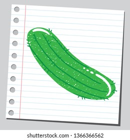 Cucumber Sketch style illustration on sticky note. 