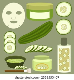 Cucumber skin care product flat vector