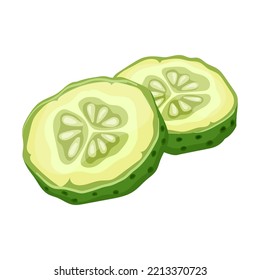 cucumber slice cartoon. food green, healthy vegetable, fresh ingredient, object raw, ripe sliced, eating organic, vegetarian cut cucumber slice vector illustration