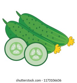 Cucumber and slice cartoon. Outlined illustration with thin line black stroke