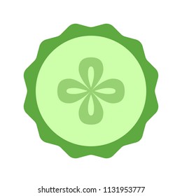 Cucumber Slice Closeup Icon, Green Round Piece Of Cucumber. Logo Design, Flat Vector Illustration