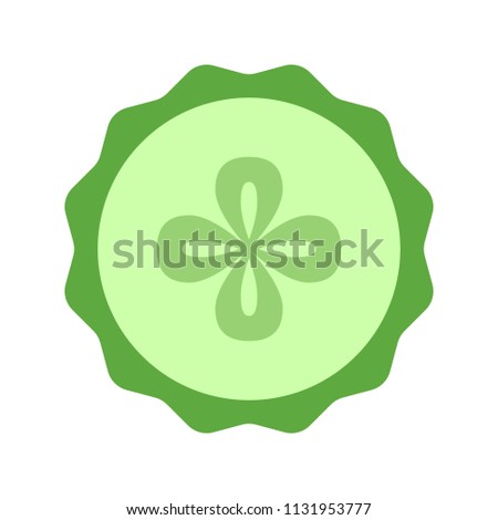 Cucumber slice closeup icon, green round piece of cucumber. Logo design, flat vector illustration