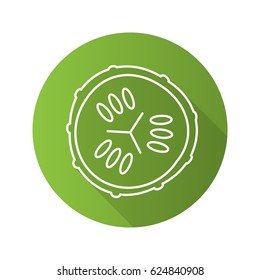 Cucumber slice flat linear long shadow icon. Spa. Cucumber facial mask. Vector line symbol