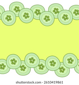 Cucumber slice frame horizontal seamless border. Vector flat illustration template Natural healthy organic food Flat. For menu, package, cosmetic, textile, cards Eat green
