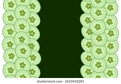 Cucumber slice frame vertical seamless border. Vector flat illustration Card template Natural healthy organic food Flat. Ideal for menu, package, cosmetic, textile, cards Eat green

