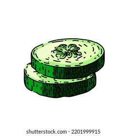 cucumber slice hand drawn vector. vegetable ingredient, food organic, nature green, healthy diet nutrition vitamin, juicy health, salad section, ripe cucumber slice sketch. isolated color illustration