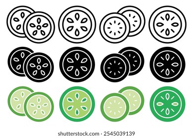 Ícone de fatia de pepino nas versões em preto e colorido.