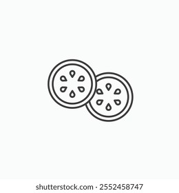 Cucumber slice icon set in blackthin line style.