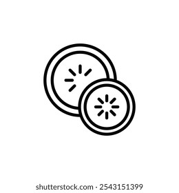 Cucumber slice icon set. outlined and solid filled versions.