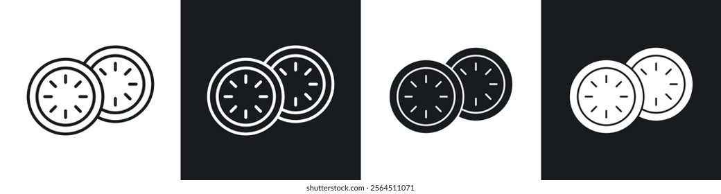 Cucumber slice icons collection in black filled and line style.