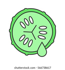 Cucumber slice with juice drop color icon. Spa. Cucumber facial mask. Isolated vector illustration