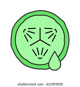 Cucumber slice with juice drop color icon. Spa. Cucumber facial mask. Isolated vector illustration