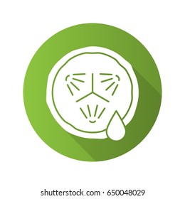 Cucumber slice with juice. Flat design long shadow glyph icon. Spa. Cucumber facial mask. Vector silhouette illustration