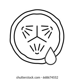 Cucumber slice with juice linear icon. Spa. Thin line illustration. Cucumber facial mask contour symbol. Vector isolated outline drawing