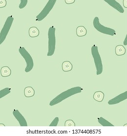 cucumber and slice cucumber on green background vector seamless pattern - Great for wallpaper,backgrounds,gifs,surface pattern design,packaging design projects