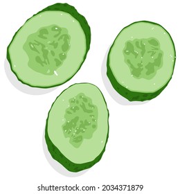 Cucumber slice vector cartoon set isolated on a white background.