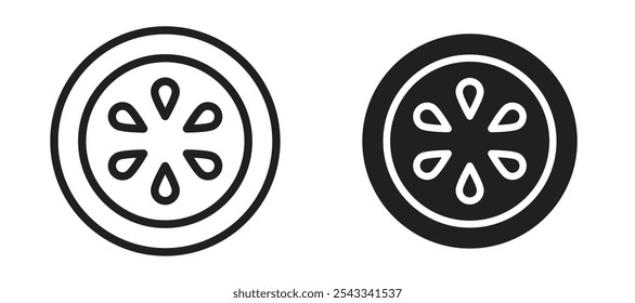 Conjunto de iconos de Vector de rodajas de pepino relleno negro y estilo delineado.