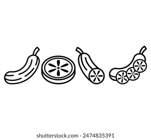 cucumber slice vegetable icons symbol vector design simple line black white color illustration collections sets